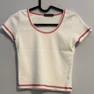 Brandy Melville Cream and Red Trim Tee